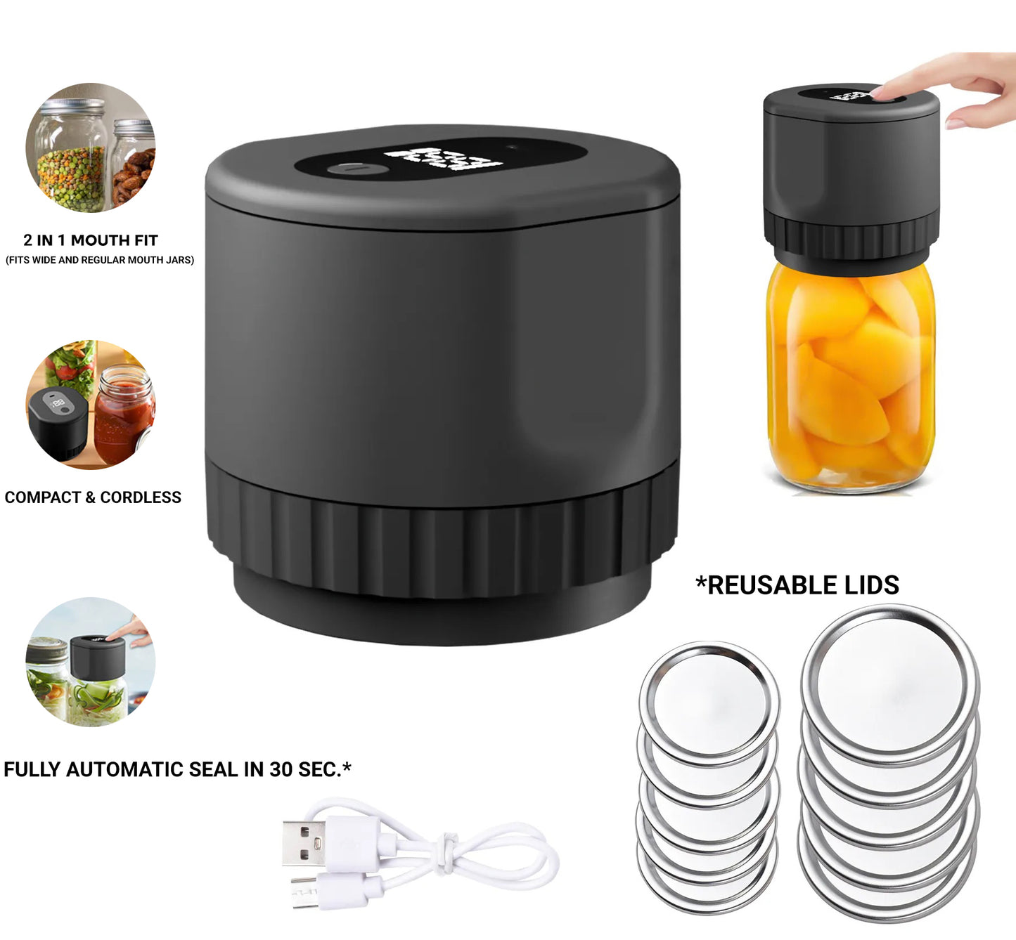 ProSeal Elite™ USB Rechargeable Mason Jar Vacuum Sealer Kit